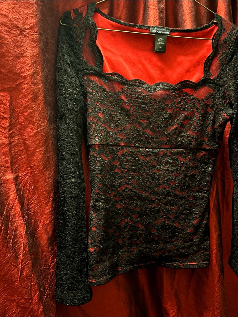 Vintage black and red lace milkmaid romantic goth long sleeve blouse - Picture 3 of 3